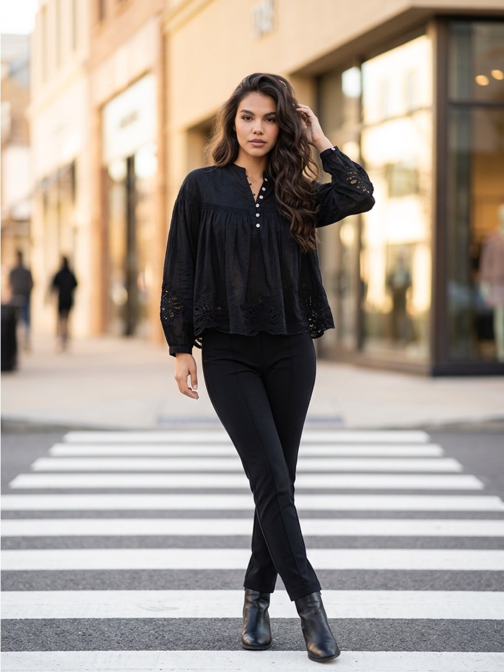 NWOT Electric & Rose Sasha Black Eyelet Peasant Blouse